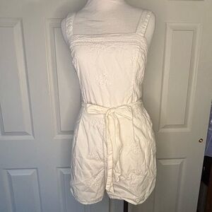 Hollister White Smocked Romper with Eyelet Embroidery